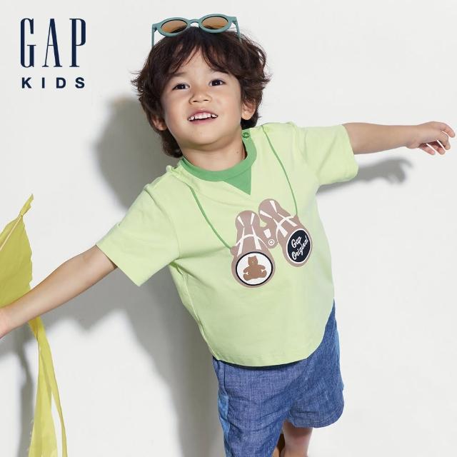 【GAP】男幼童裝 Logo純棉小熊印花圓領短袖T恤-淺綠色(465344)