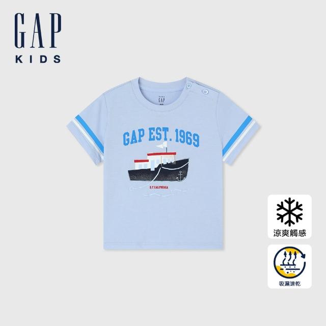 【GAP】男幼童裝 Logo印花圓領短袖T恤-淺藍色(465382)