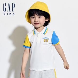 【GAP】男幼童裝 Logo小熊刺繡短袖POLO衫-白色(465357)