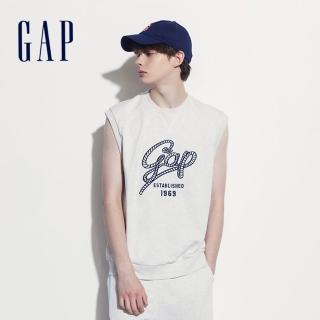 【GAP】男裝 Logo圓領背心 碳素軟磨法式圈織系列-淺灰色(465632)