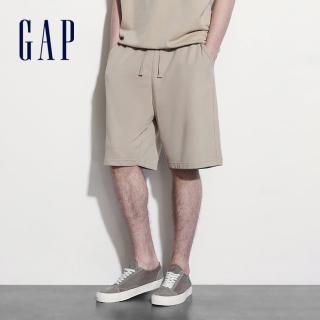 【GAP】男裝 Logo刺繡抽繩鬆緊短褲-卡其色(465597)