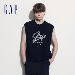 【GAP】男裝 Logo圓領背心 碳素軟磨法式圈織系列-黑色(465632)