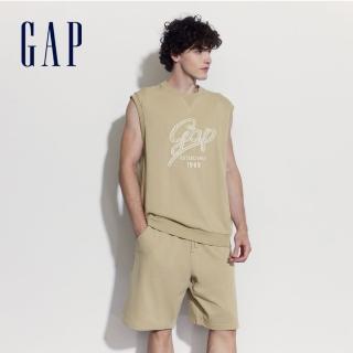 【GAP】男裝 Logo圓領背心 碳素軟磨法式圈織系列-卡其色(465632)