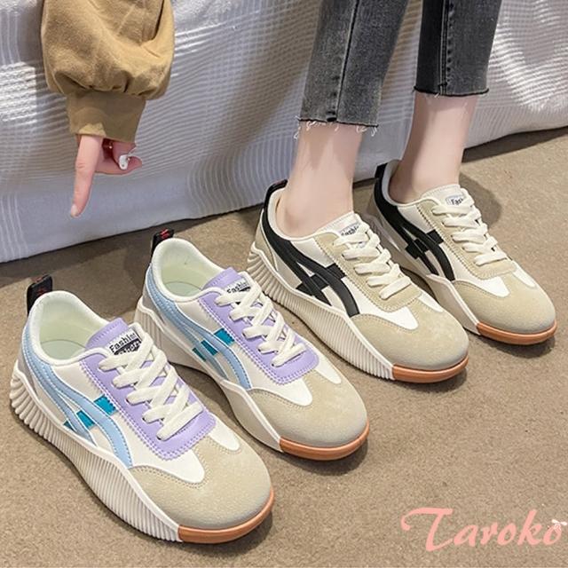 【Taroko】馬卡龍拼色流線跑步休閒板鞋(2色可選)