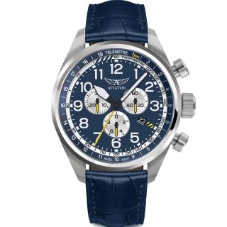 AVIATOR 飛行員 AIRACOBRA P45 飛行風格計時腕錶 男錶 手錶 618年中慶(藍色-V22501704)