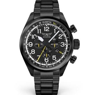 AVIATOR 飛行員 AIRACOBRA P45 飛行風格計時腕錶 男錶 手錶(黑色-V22551695)