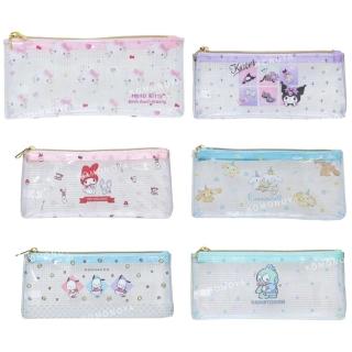 【小禮堂】Sanrio 三麗鷗 PVC透明網格拉鏈筆袋 - 滿版款 Kitty 酷洛米 大耳狗(平輸品)