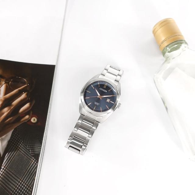 【CITIZEN 星辰】極簡時尚 礦石強化玻璃 日本機芯 日期 不鏽鋼手錶 深藍色 41mm(BI5110-54H)