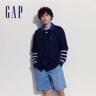 【GAP】男裝 Logo翻領短袖POLO衫 碳素軟磨法式圈織系列-海軍藍(466818)