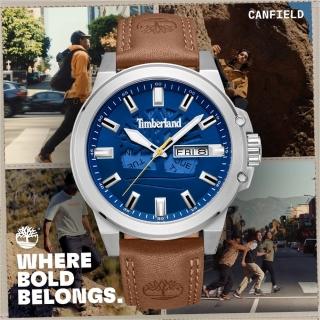 【Timberland】天柏嵐 CANFIELD系列 DAY-DATE多功能腕錶 皮帶-藍/棕色46mm(TDWGB0040801)
