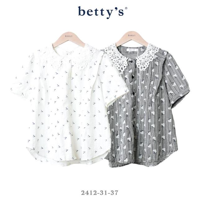 【betty’s 貝蒂思】小花印花蕾絲翻領格紋襯衫(共二色)