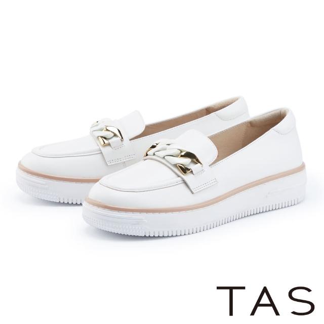 【TAS】鍊條裝飾真皮厚底休閒鞋(白色)