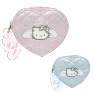 【小禮堂】Hello Kitty 珠光菱格皮質愛心化妝包 - Y2K天使款(平輸品)