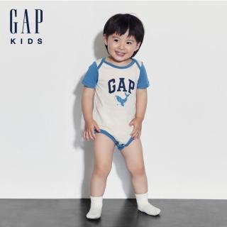 【GAP】嬰兒裝 Logo純棉印花圓領短袖包屁衣-米色(505583)