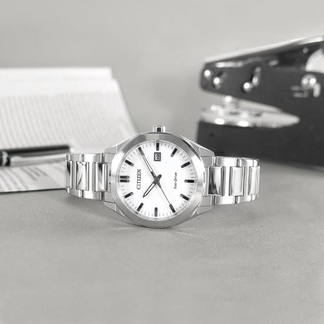【CITIZEN 星辰】光動能 八角形 簡約時尚 日期 防水100米 不鏽鋼手錶 白色 38mm(BM7620-83A)