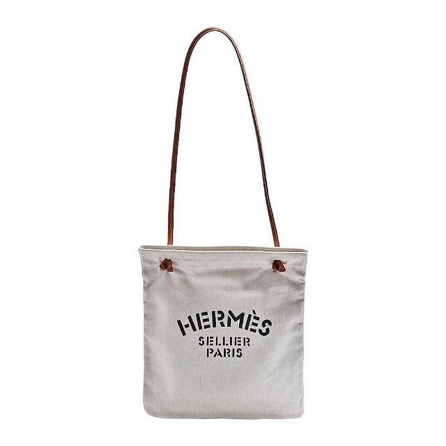 【Hermes 愛馬仕】經典Aline grooming bag系列字母LOGO帆布肩/斜背包(米白色H068487CK-BEIGE)