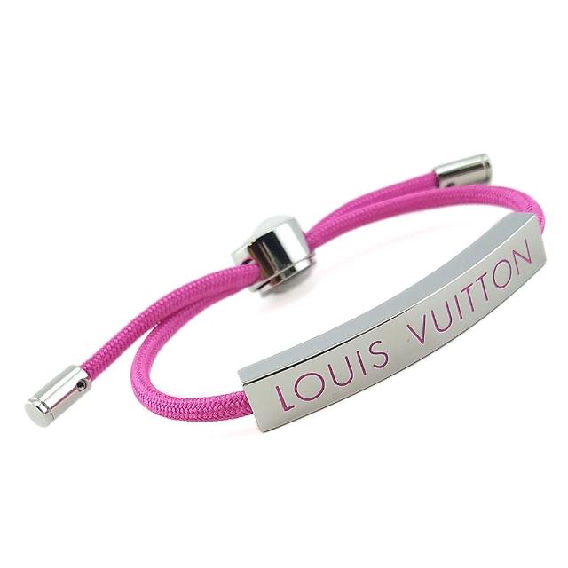 【Louis Vuitton 路易威登】粉紅色品牌刻字銀色金屬標牌Space手環(展示品)
