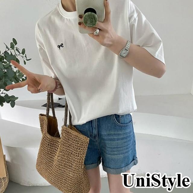 【UniStyle】短袖T恤 韓版小蝴蝶結刺繡上衣 女 UP1630(白)