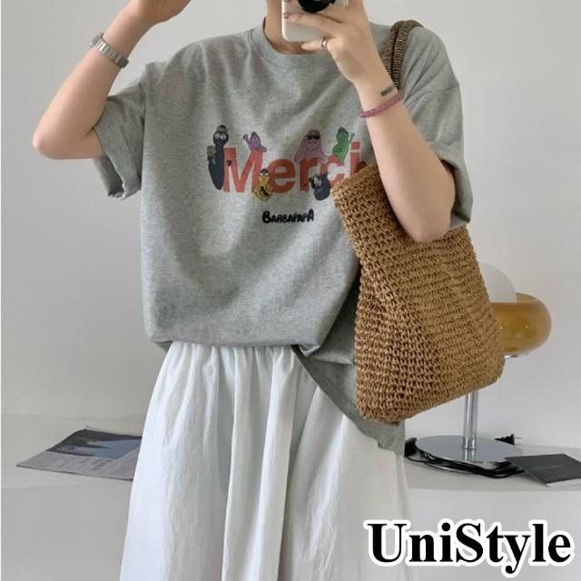 【UniStyle】短袖T恤 韓版萌趣字母印花上衣 女 UP1780(花灰)