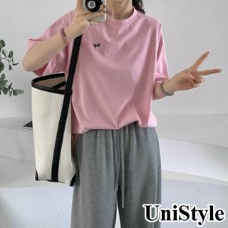 【UniStyle】短袖T恤 韓版小蝴蝶結刺繡上衣 女 UP1630(粉)