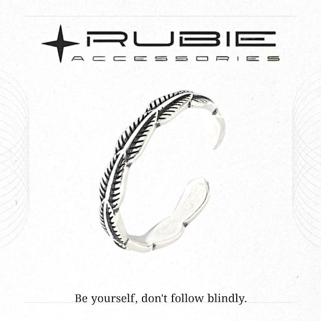 【RUBIE ACCESSORIES】葉片造型復古做舊效果S925純銀開口戒指(YJ0022BL)