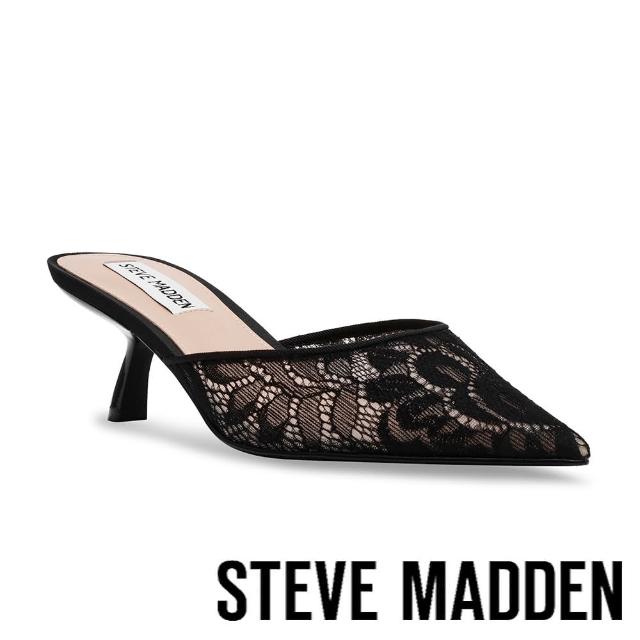 【STEVE MADDEN】MICKI-L 蕾絲透膚尖頭涼跟鞋(黑色)