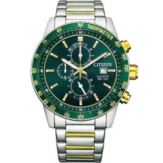 【CITIZEN 星辰】限量 賽車三眼計時手錶 男錶(綠色 AN3689-55X)