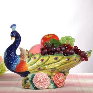 【Function Art 藝術瓷】富貴吉祥 陶瓷牡丹孔雀造型水果碗／玄關擺飾