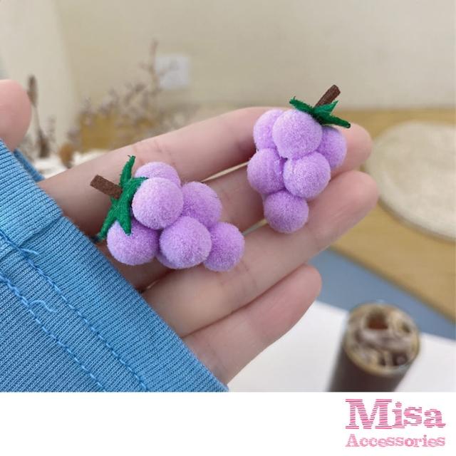 【MISA】韓國設計S925銀針可愛葡萄造型耳環(S925銀針耳環 葡萄耳環)
