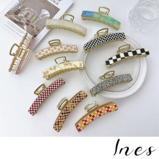 【INES】格紋髮夾 方形髮夾/韓國設計醋酸板材歐美經典格紋方形大抓夾 髮夾 馬尾夾(10款任選)