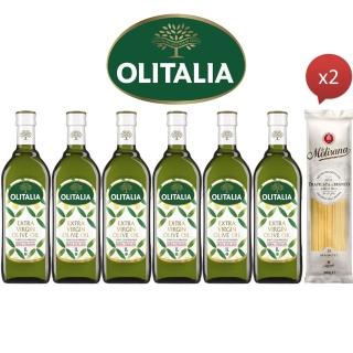 【Olitalia奧利塔】超值特級初榨橄欖油禮盒組1000mlx6瓶(+贈Molisana茉莉義大利直麵500gx2包)