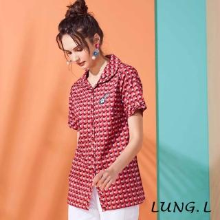 【LUNG.L 林佳樺】LM26A 桃紅色格紋棉質短袖襯衫(女裝 棉質)