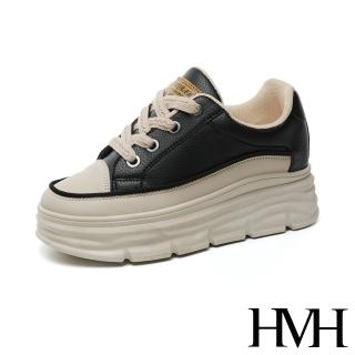 【HMH】厚底休閒鞋 內增高休閒鞋/潮流經典繫帶輕量厚底內增高休閒鞋(黑)