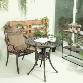 【YU Living 信歐傢居】北歐風鋁製花園圓桌 寬78CM(鋁灰色/鑄鋁戶外休閒桌)