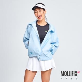 【Mollifix 瑪莉菲絲】立領後拚網透氣防風外套、瑜珈服、瑜珈上衣、運動外套(冰藍)