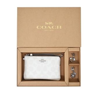 【COACH】馬車C Logo雪花吊飾手拿包(禮盒組/冰川白)