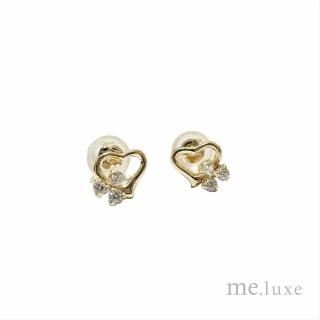【me.luxe】K10黃K愛心幸運草鋯石耳環(日本輕珠寶網路銷售NO.1)