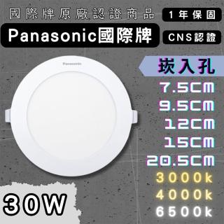 【Panasonic 國際牌】國際牌 新款30W 20.5cm 1入(LED 崁燈 超薄型 全電壓 附快速接頭 Panasonic)