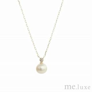 【me.luxe】K10黃K珍珠鑽石項鍊(日本輕珠寶網路銷售NO.1)