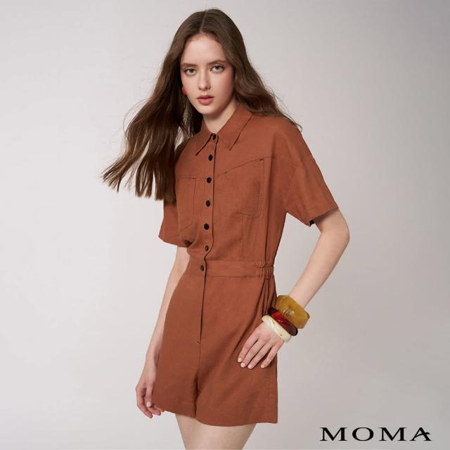 【MOMA】自然棉麻｜工裝風棉麻連身短褲(橘色)