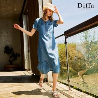 【Diffa】短袖牛仔連身洋裝-女(丹寧)