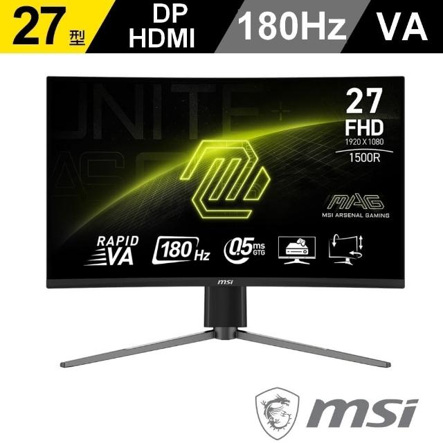 【MSI 微星】MAG 27C6PF 27型 VA FHD 180Hz 曲面電競螢幕(0.5ms/Adaptive-Sync/1500R)
