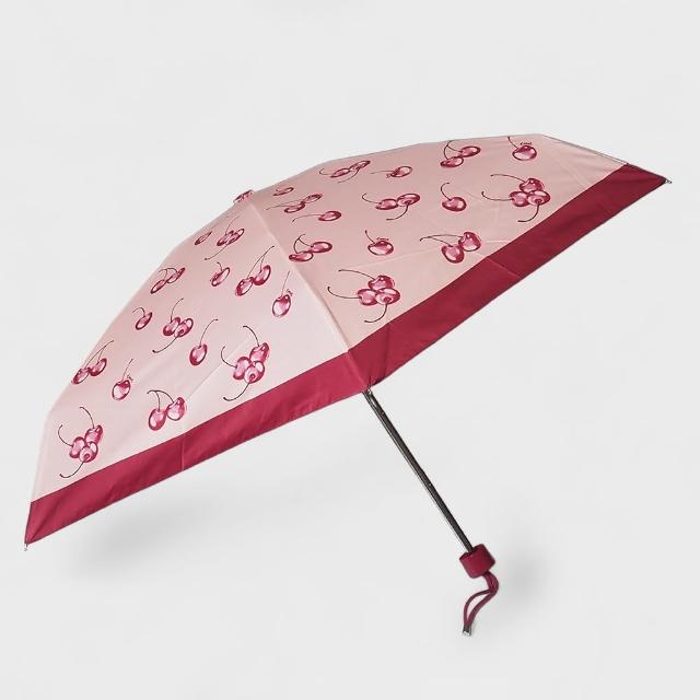 【COACH】可愛櫻桃圖案抗UV折疊晴雨傘(淺粉/櫻桃紅色)