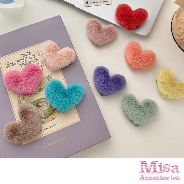 【MISA】毛絨髮夾 愛心髮夾/糖果色系可愛毛絨愛心造型髮夾 BB夾(9色任選)