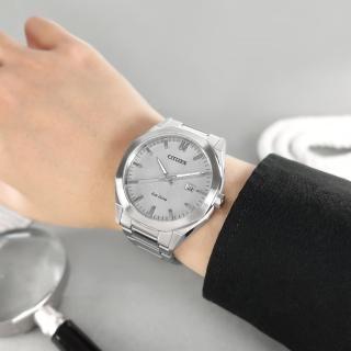 【CITIZEN 星辰】光動能 八角形 簡約時尚 日期 防水100米 不鏽鋼手錶 灰色 41mm(BM7600-81A)