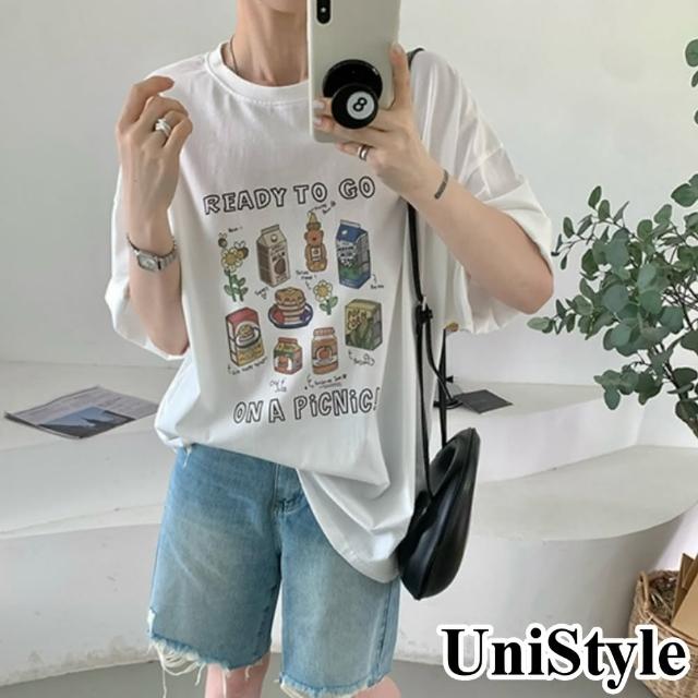 【UniStyle】圓領短袖T恤 韓版美式復古食物印花上衣 女 UP1754(白)