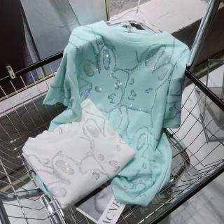 【Paiya 派亞】重工燙鑽兔子T恤女夏季新款設計感高品質寬松圓領短袖上衣(XXS-4XL)
