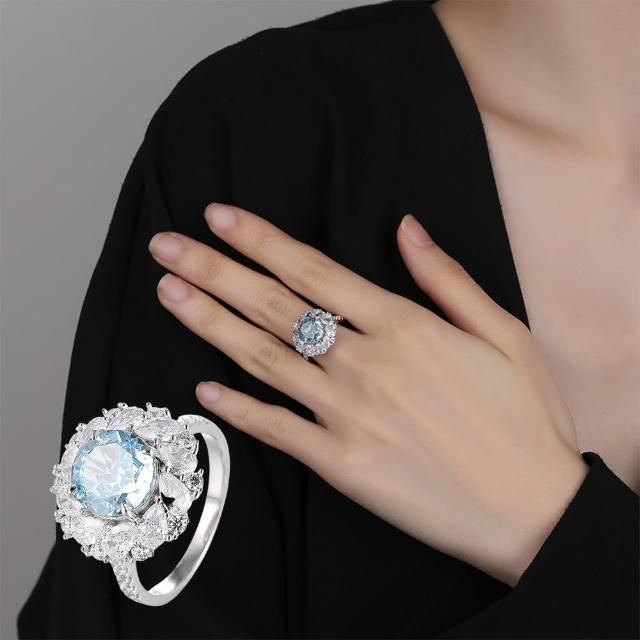 【MoonDy】戒指 指環 銀戒 鑽戒 純銀戒指 高碳鑽戒指 海藍寶鑽戒 高級感 個性戒指 寶石戒指 送女生 禮物