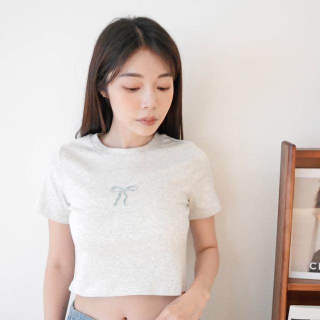 【TATA】短版合身硅膠蝴蝶結圓領短袖T恤(共二色 F)
