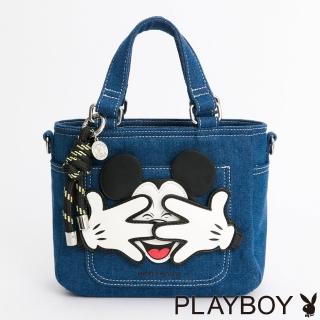 【PLAYBOY】手提包附長背帶 Denim Mickey系列(藍色)